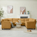 Corduroy Corner Sectional Sofas with Chaise, U-shaped Symmetrical 8-seat Modular Couch