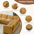 Corduroy Corner Sectional Sofas with Chaise, U-shaped Symmetrical 8-seat Modular Couch