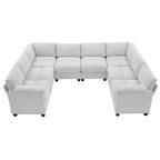 Corduroy Corner Sectional Sofas with Chaise, U-shaped Symmetrical 8-seat Modular Couch