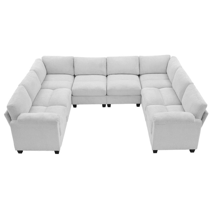 Corduroy Corner Sectional Sofas with Chaise, U-shaped Symmetrical 8-seat Modular Couch