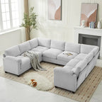 Corduroy Corner Sectional Sofas with Chaise, U-shaped Symmetrical 8-seat Modular Couch