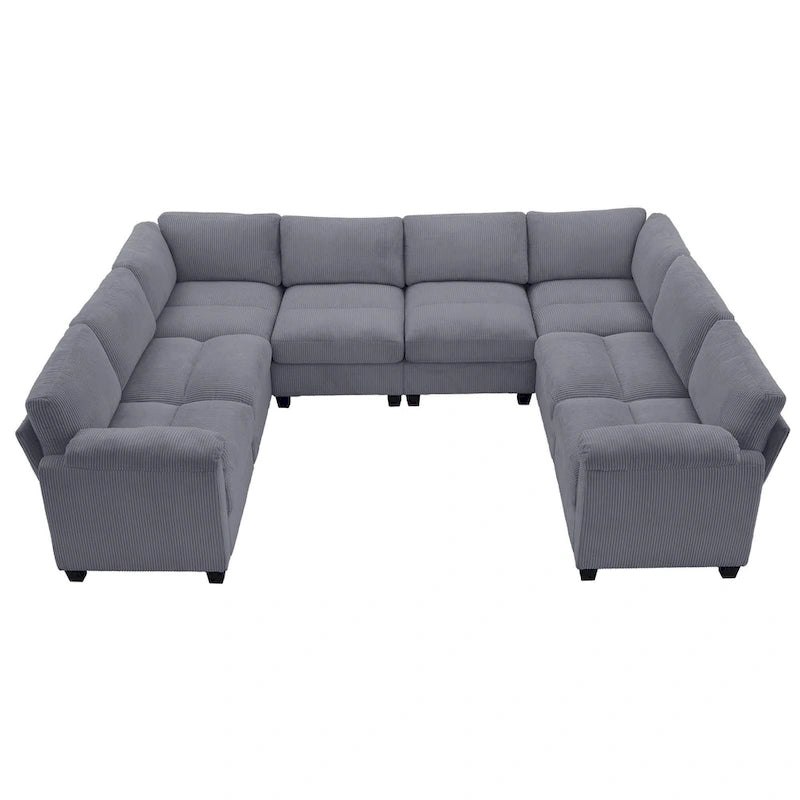 Corduroy Corner Sectional Sofas with Chaise, U-shaped Symmetrical 8-seat Modular Couch