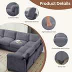 Corduroy Corner Sectional Sofas with Chaise, U-shaped Symmetrical 8-seat Modular Couch