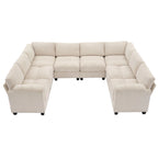Corduroy Corner Sectional Sofas with Chaise, U-shaped Symmetrical 8-seat Modular Couch
