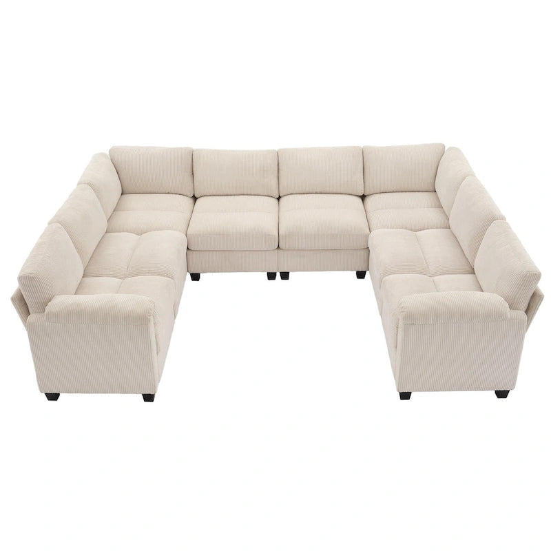 Corduroy Corner Sectional Sofas with Chaise, U-shaped Symmetrical 8-seat Modular Couch