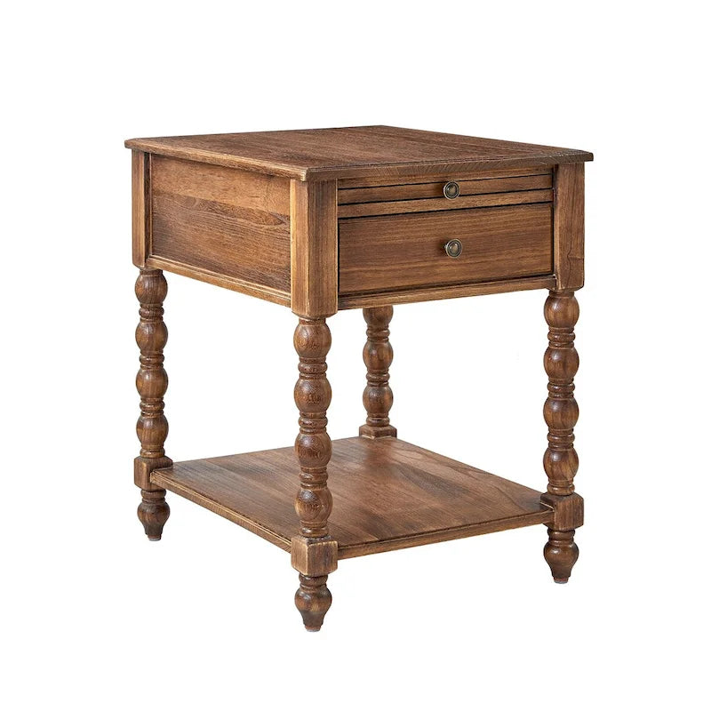 Traditional 26" Tall Solid Wood End Table with USB Charging