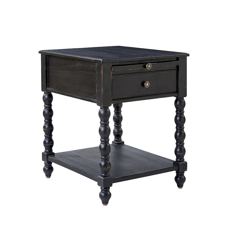 Traditional 26" Tall Solid Wood End Table with USB Charging