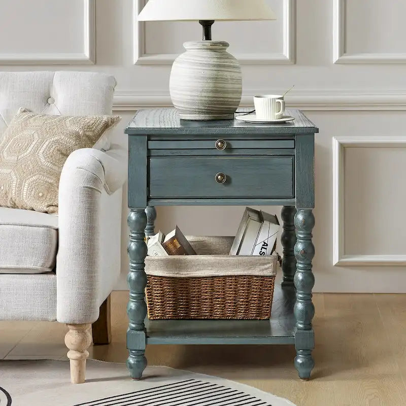 Traditional 26" Tall Solid Wood End Table with USB Charging