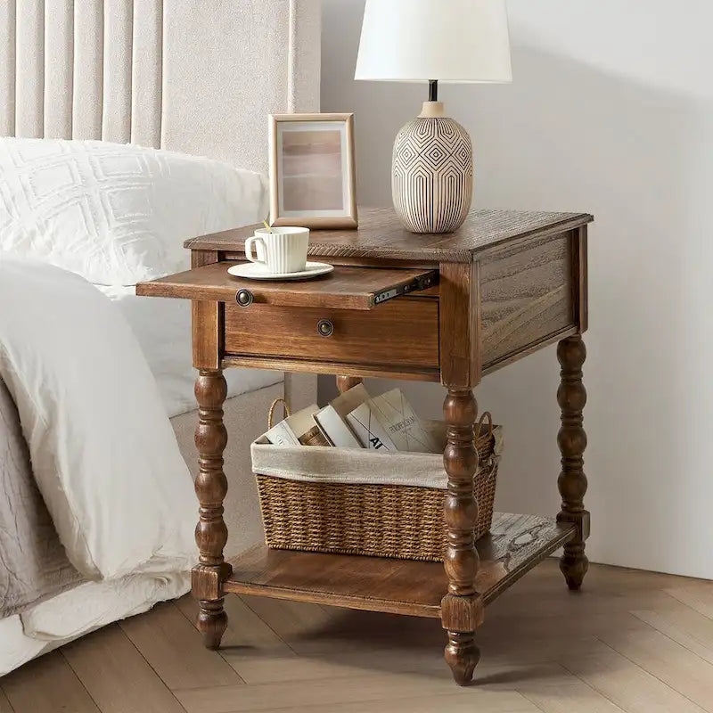 Traditional 26" Tall Solid Wood End Table with USB Charging