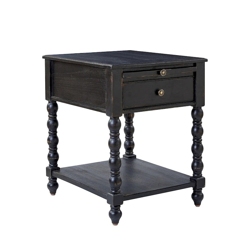 Traditional 26" Tall Solid Wood End Table with USB Charging