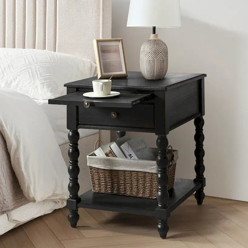 Traditional 26" Tall Solid Wood End Table with USB Charging