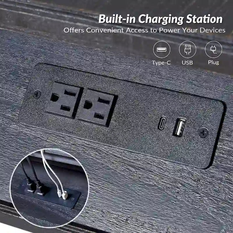 Traditional 26" Tall Solid Wood End Table with USB Charging