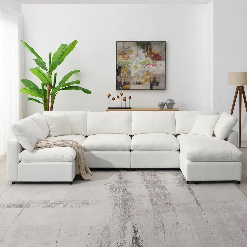 U-Shaped Modular Chenille Sectional Sleeper Sofa with Ottoman