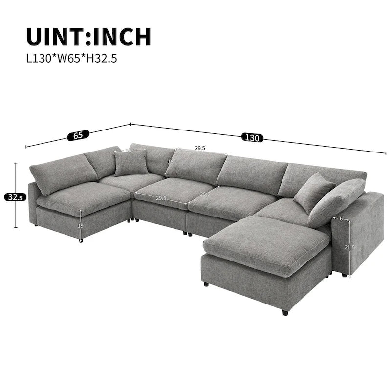 U-Shaped Modular Chenille Sectional Sleeper Sofa with Ottoman