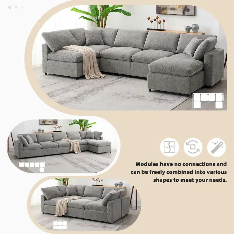 U-Shaped Modular Chenille Sectional Sleeper Sofa with Ottoman