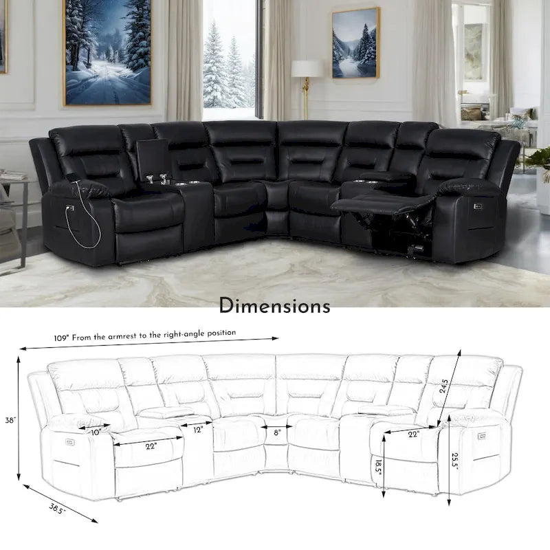 109 Power Reclining Sectional Couch, Modular Livingroom Recliner Sofa with 2 Storage Console & 4 Cup Holders