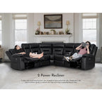 109 Power Reclining Sectional Couch, Modular Livingroom Recliner Sofa with 2 Storage Console & 4 Cup Holders