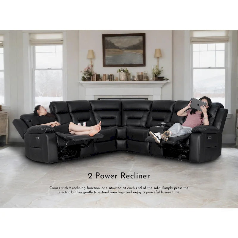 109 Power Reclining Sectional Couch, Modular Livingroom Recliner Sofa with 2 Storage Console & 4 Cup Holders