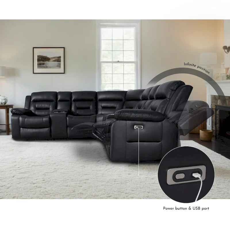 109 Power Reclining Sectional Couch, Modular Livingroom Recliner Sofa with 2 Storage Console & 4 Cup Holders