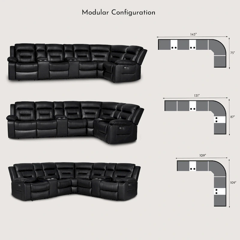 109 Power Reclining Sectional Couch, Modular Livingroom Recliner Sofa with 2 Storage Console & 4 Cup Holders