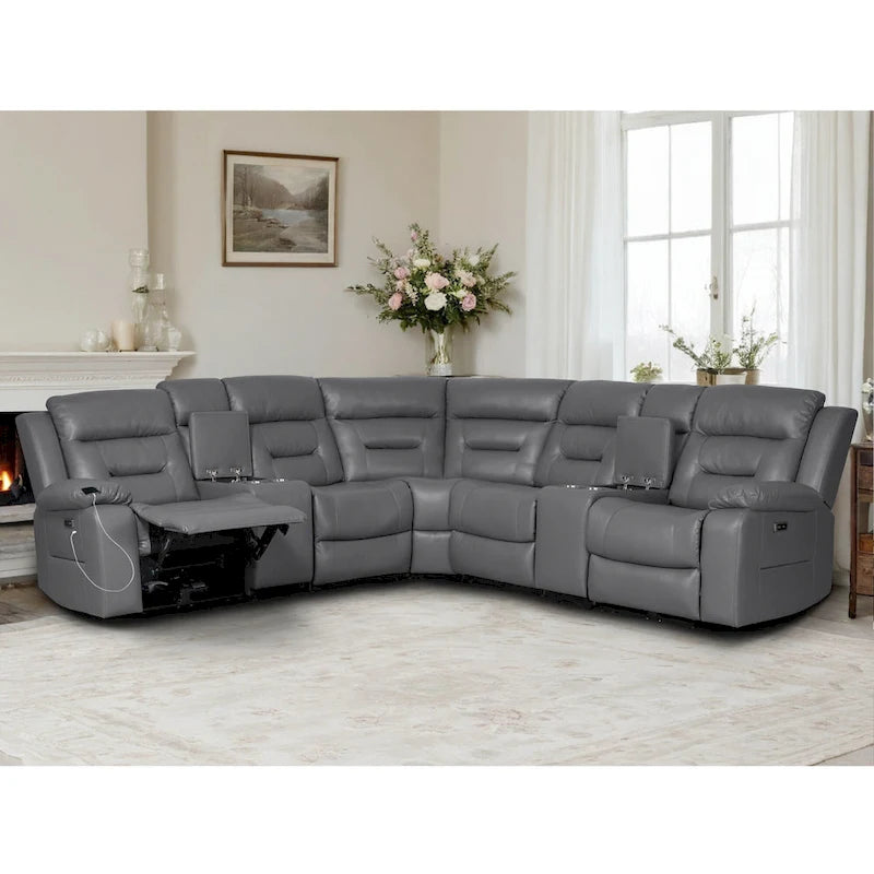 109 Power Reclining Sectional Couch, Modular Livingroom Recliner Sofa with 2 Storage Console & 4 Cup Holders
