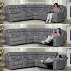 109 Power Reclining Sectional Couch, Modular Livingroom Recliner Sofa with 2 Storage Console & 4 Cup Holders
