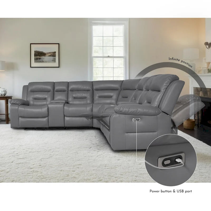 109 Power Reclining Sectional Couch, Modular Livingroom Recliner Sofa with 2 Storage Console & 4 Cup Holders