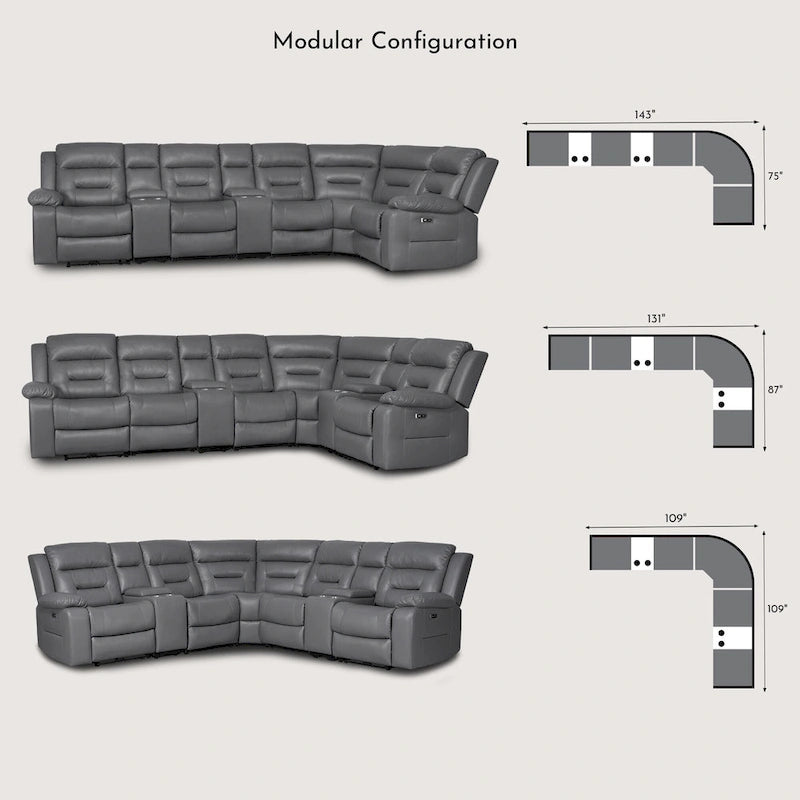 109 Power Reclining Sectional Couch, Modular Livingroom Recliner Sofa with 2 Storage Console & 4 Cup Holders