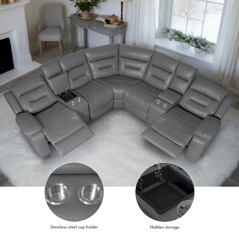 109 Power Reclining Sectional Couch, Modular Livingroom Recliner Sofa with 2 Storage Console & 4 Cup Holders