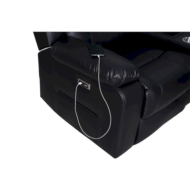 109 Power Reclining Sectional Couch, Modular Livingroom Recliner Sofa with 2 Storage Console & 4 Cup Holders